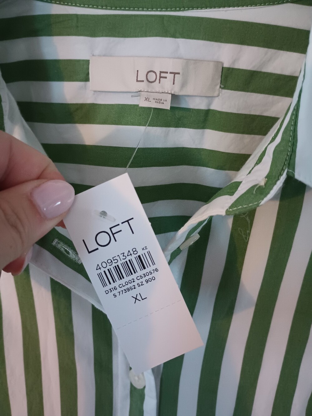 NWT LOFT Striped Shirt Dress with Waist Tie - Green/White - Picture 2 of 5